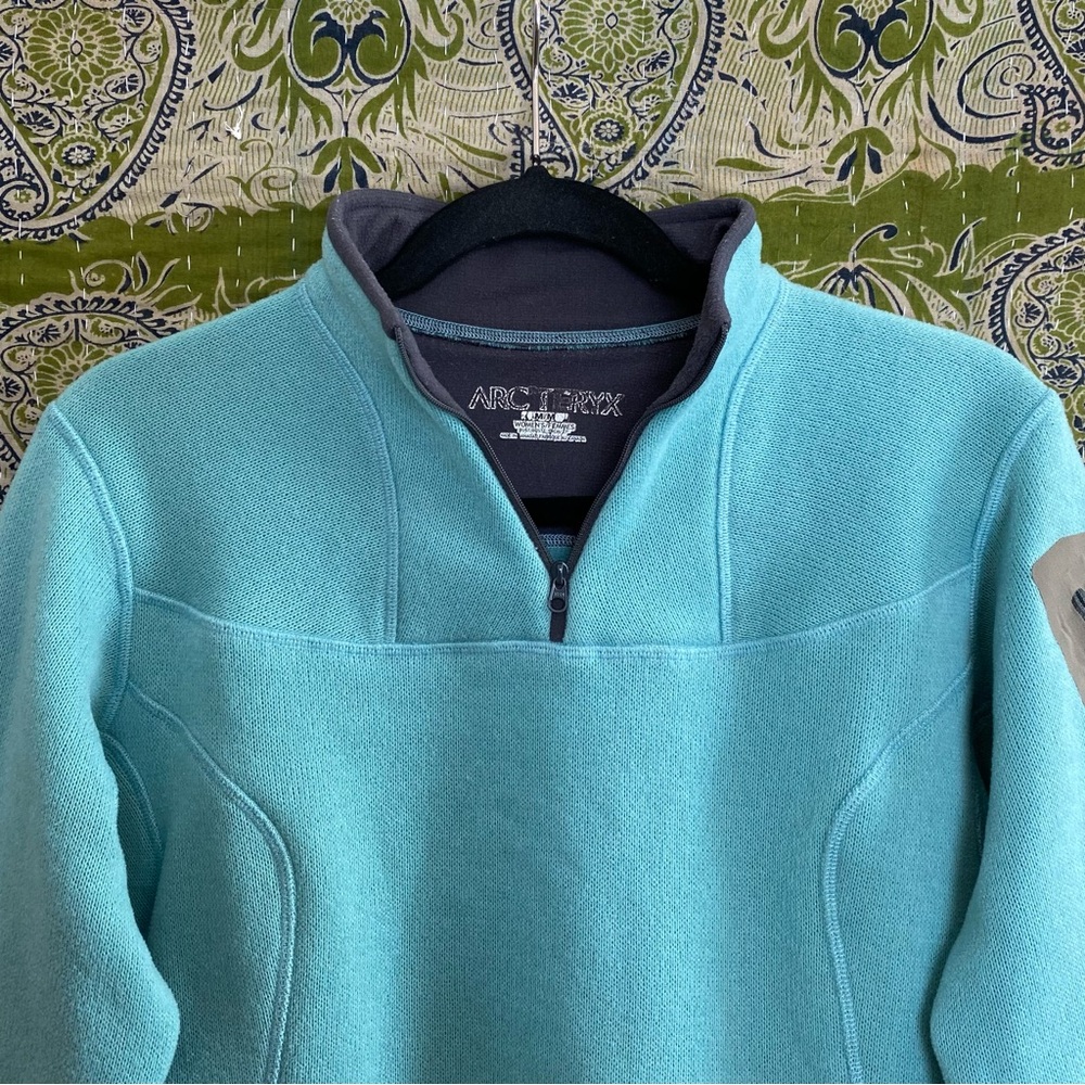 Arc'teryx Light Turquoise Quarter Zip Polartec Pullover Fleece Jacket Size M - Picture 2 of 14